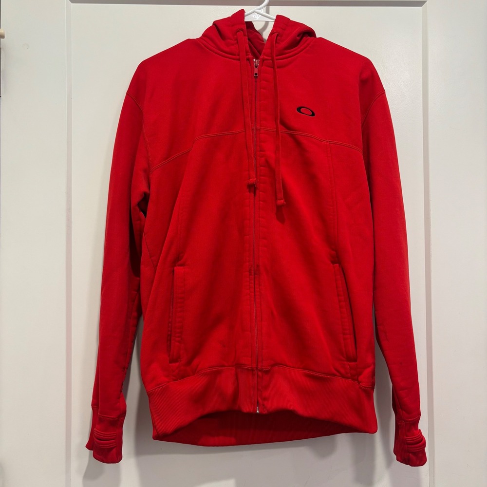 Oakley Mens Full Zip Hoodie Red Ellipse Logo Athletic Sweatshirt